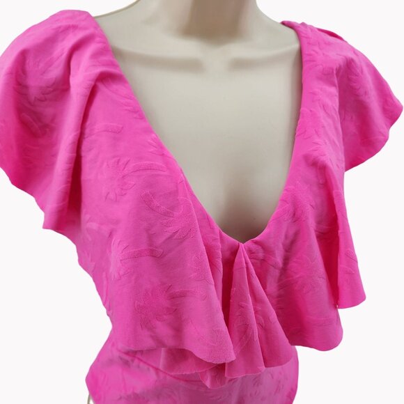 Trina Turk Womens Size 10 Pink Petal Ruffle One Piece Swimsuit New - Picture 2 of 9